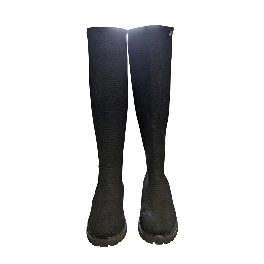 Vivaia Filipa Round Toe Stretchy Wool Knee High Boots Black 9